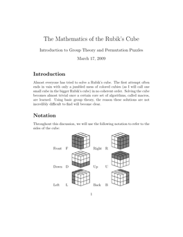 The Mathematics of the Rubik's Cube