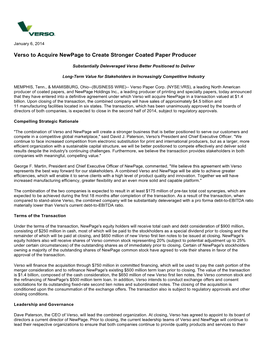 Verso to Acquire Newpage to Create Stronger Coated Paper Producer