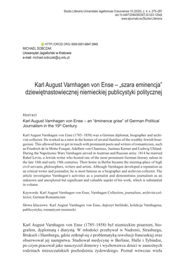 Karl August Varnhagen Von Ense – „Szara Eminencja” Dziewiętnastowiecznej Niemieckiej Publicystyki Politycznej