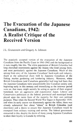 The Evacuation of the Japanese Canadians, 1942: a Realist Critique of the Received Version