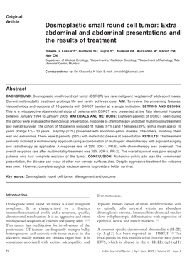 Desmoplastic Small Round Cell Tumor: Extra Abdominal and Abdominal Presentations and the Results of Treatment