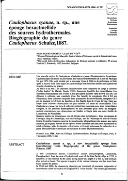 Des Sources Hydrothermales. Biogéographie Du Genre Caulophacus Schulze,1887