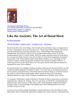 Like the Ancients: the Art of Donal Hord
