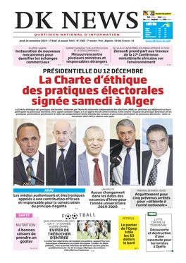 La Charte D'éthique Des Pratiques Électorales Signée Samedi À Alger