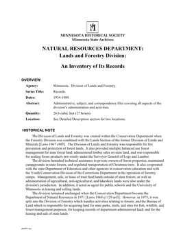Lands and Forestry Division: an Inventory of Its Records