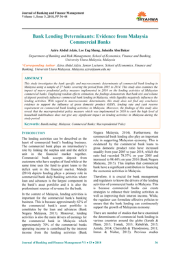 Bank Lending Determinants: Evidence from Malaysia Commercial Banks