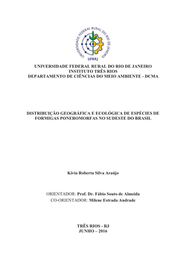 Universidade Federal Rural Do Rio De Janeiro Instituto Três Rios Departamento De Ciências Do Meio Ambiente - Dcma