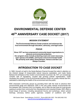 Environmental Defense Center 40Th Anniversary Case Docket