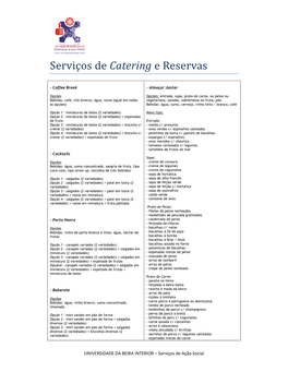 Serviços De Catering E Reservas