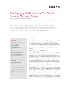 Five Emerging DRAM Interfaces You Should Know for Your Next Design by Gopal Raghavan, Cadence Design Systems