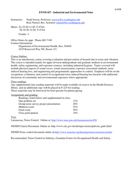 4/4/08 ENVH 457 - Industrial and Environmental Noise