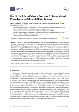 Rad21 Haploinsufficiency Prevents ALT-Associated Phenotypes In