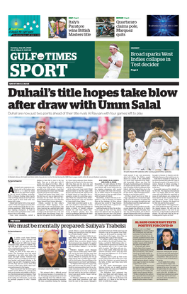 Duhail's Title Hopes Take Blow After Draw with Umm Salal