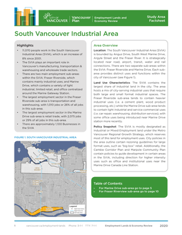 South Vancouver Industrial Area Study Area Factsheet