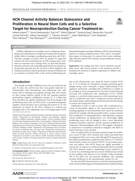 HCN Channel Activity Balances Quiescence and Proliferation in Neural Stem Cells and Is a Selective Target for Neuroprotection Du