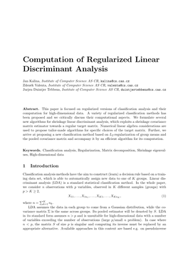 Computation of Regularized Linear Discriminant Analysis