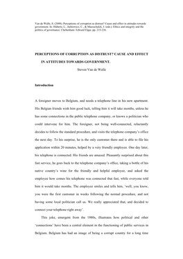 Van De Walle, S. (2008). Perceptions of Corruption As Distrust? Cause and Effect in Attitudes Towards Government