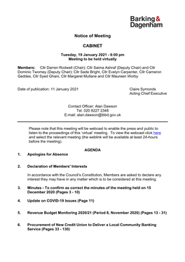 (Public Pack)Agenda Document for Cabinet, 19/01/2021 18:00