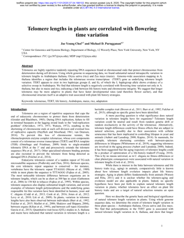 Telomere Lengths in Plants Are Correlated with Flowering Time Variation