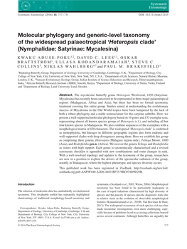 Molecular Phylogeny and Generic-Level Taxonomy of the Widespread Palaeotropical `Heteropsis Clade' (Nymphalidae: Satyrinae