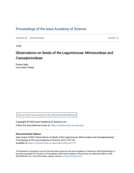 Observations on Seeds of the Leguminosae: Mimosoideae and Caesalpinioideae