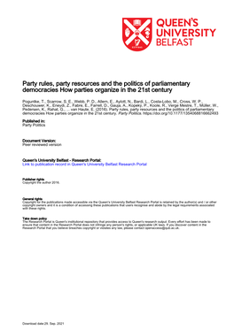 Party Rules, Party Resources and the Politics of Parliamentary Democracies How Parties Organize in the 21St Century