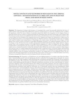 Social Contacts and Networks of Refugees in the Arrival Context – Manifestations in a Large City and in Selected Small and Medium-Sized Towns