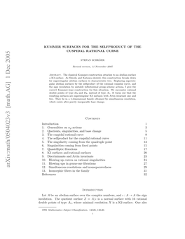 [Math.AG] 1 Dec 2005 Obepit Ftype of Points Double Nouin H Utetsurface Quotient the Involution