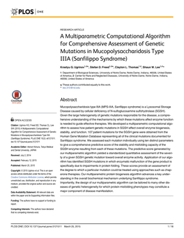 A Multiparametric Computational Algorithm for Comprehensive Assessment of Genetic Mutations in Mucopolysaccharidosis Type IIIA (Sanfilippo Syndrome)