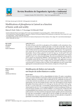 Modifications of Phosphorus in Latosol As a Function of Humic Acids and Acidity Márcia H