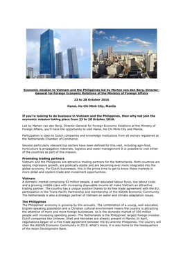 Economic Mission to Vietnam and the Philippines Led by Marten Van Den Berg, Director- General for Foreign Economic Relations at the Ministry of Foreign Affairs