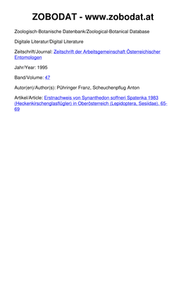 Erstnachweis Von Synanthedon Soffneri Spatenka 1983 (Heckenkirschenglasflügler) in Oberösterreich (Lepidoptera, Sesiidae)