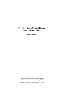 The Flowering of Natural History Institutions in California
