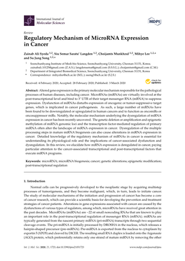 Regulatory Mechanism of Microrna Expression in Cancer