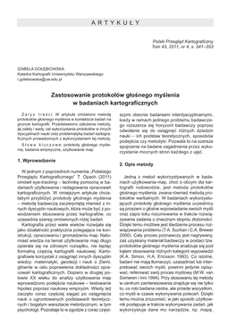 ARTYKU Ł Y Zastosowanie Protokołów Głośnego Myślenia W Badaniach Kartograficznych