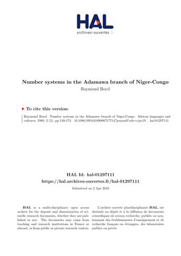 Number Systems in the Adamawa Branch of Niger-Congo Raymond Boyd