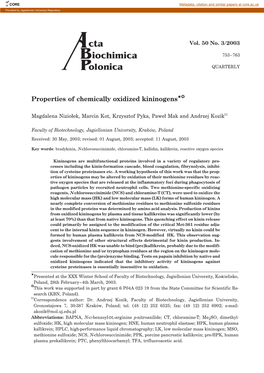 Properties of Chemically Oxidized Kininogens*