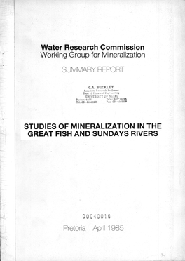 Water Research Commission Working Group for Mineralization