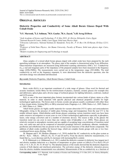 ORIGINAL ARTICLES Dielectric Properties and Conductivity Of