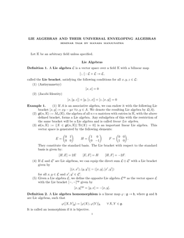 Lie Algebras and Their Universal Enveloping Algebras Seminar Talk by Manasa Manjunatha