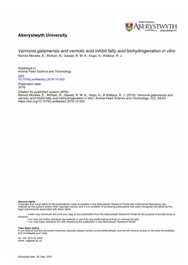 Aberystwyth University Vernonia Galamensis and Vernolic Acid Inhibit