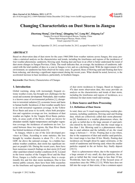 Changing Characteristics on Dust Storm in Jiangsu