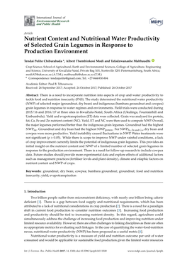 Nutrient Content and Nutritional Water Productivity of Selected Grain Legumes in Response to Production Environment