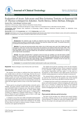 Evaluation of Acute, Sub-Acute and Skin Irritation Toxicity on Essential