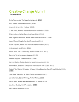 Creative Change Alumni Through 2016