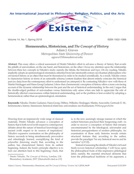 Hermeneutics, Historicism, and the Concept of History Adam J