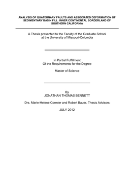 A Thesis Presented to the Faculty of the Graduate School at the University of Missouri-Columbia