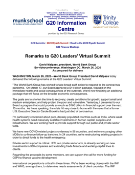 Remarks to G20 Leaders' Virtual Summit