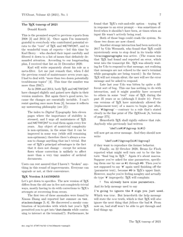 The TEX Tuneup of 2021 Donald Knuth This Is the Promised Sequel to Previous Reports from 2008 [3] and 2014 [4]. Once Again