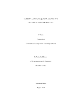 Nutrient and Water Quality Analysis of a Lake Erie